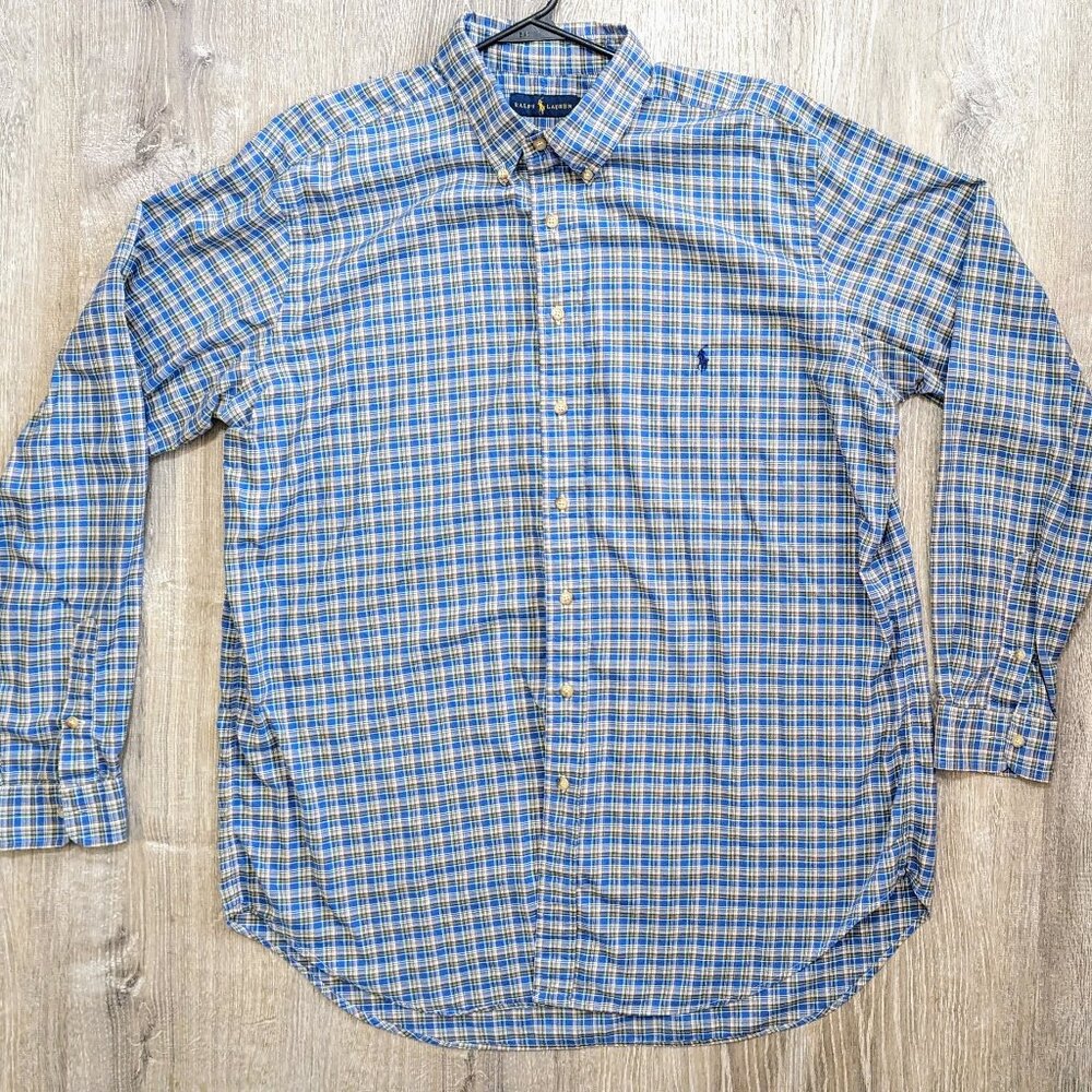 Ralph Lauren Men's Regular Fit Classic Gingham Oxford Plaid Shirt size XLT